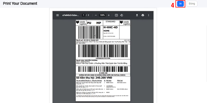 Hướng dẫn in tem vận chuyển Lazada (Bước 4)