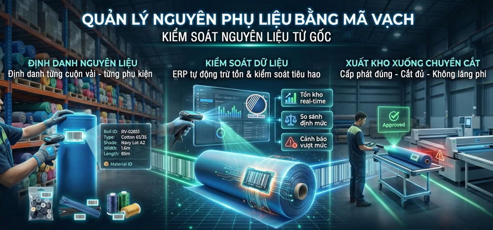 Dùng mã vạch quản lý nguyên phụ liệu ngành may mặc Dùng mã vạch quản lý nguyên phụ liệu ngành may mặc