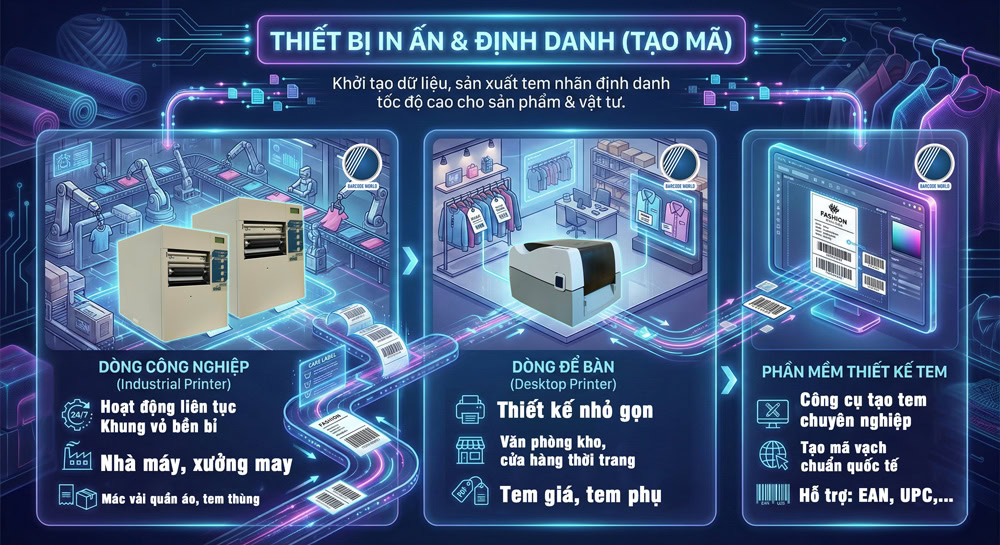 Thiết bị in ấn và định danh cho ứng dụng mã vạch ngành may mặc, thời trang Thiết bị in ấn và định danh cho ứng dụng mã vạch ngành may mặc, thời trang