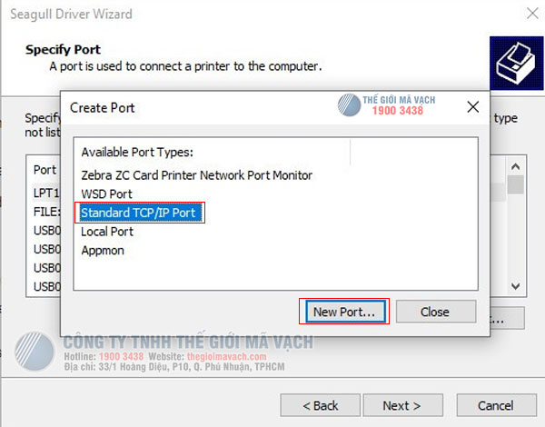 Tiếp theo chọn “Standard TCP/IP Port” rồi đến “New Port…”