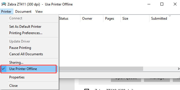 Bỏ tích Use Printer Offline để máy in không ở chế độ "Offline"