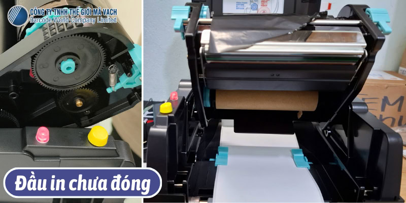 Máy in mã vạch báo đèn đỏ do đầu in chưa đóng