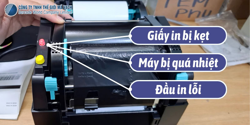 Máy in mã vạch báo đèn đỏ do kẹt giấy hoặc lỗi phần cứng