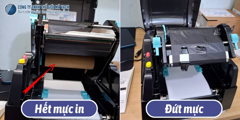 Hết mực hoặc đứt mực gây lỗi báo đèn đỏ ở máy in