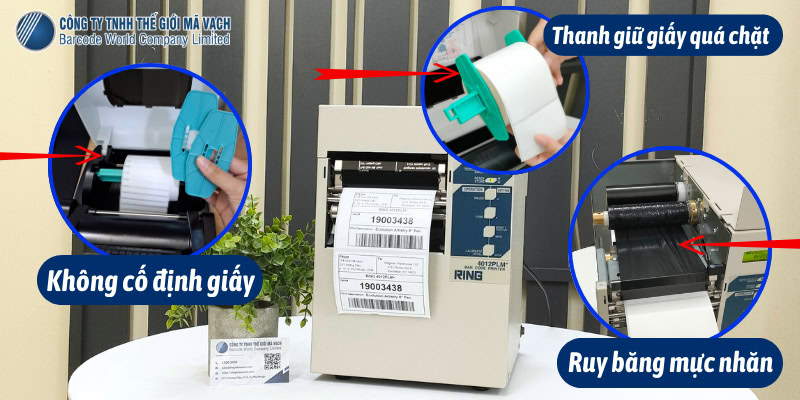 Lắp giấy in và ruy băng mực không đúng cách gây lỗi in lệch ở máy in Lắp giấy in và ruy băng mực không đúng cách gây lỗi in lệch ở máy in