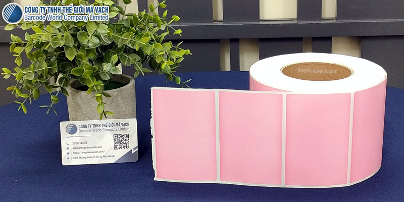Decal giấy in mã vạch 100x65mm màu hồng nổi bật