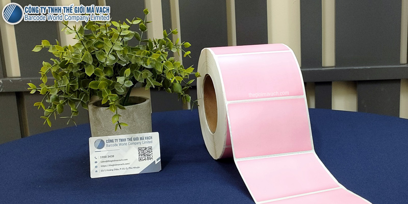 Decal giấy in mã vạch 100x65mm màu hồng đa ứng dụng