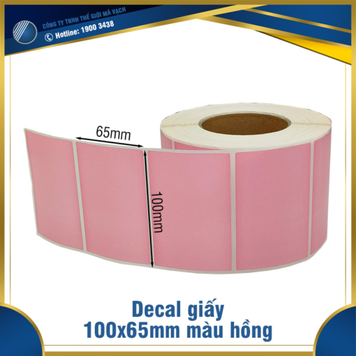 Decal giấy in mã vạch 100x65mm màu hồng