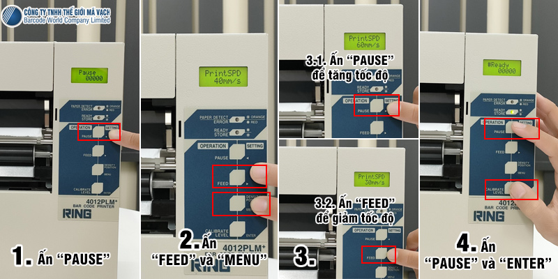 Thao tác điều chỉnh tốc độ in trực tiếp trên máy in mã vạch công nghiệp RING