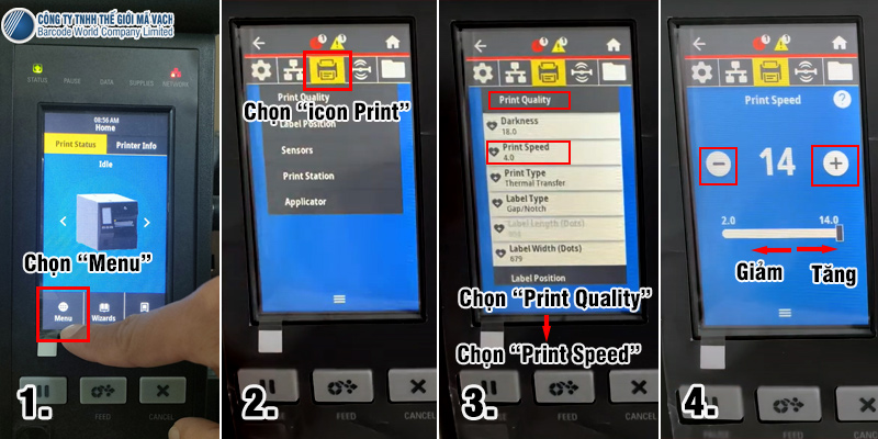 Thao tác điều chỉnh tốc độ in trực tiếp trên máy in mã vạch công nghiệp Zebra