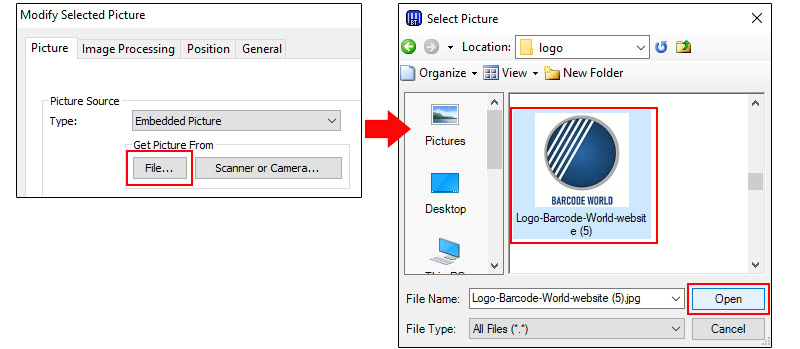 Chọn file hình cần chèn từ máy tính
