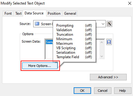 Mở cửa sổ thiết lập dữ liệu của Bartender