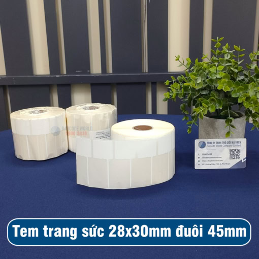 Tem trang sức 28x30mm đuôi 45mm, cuộn 50m