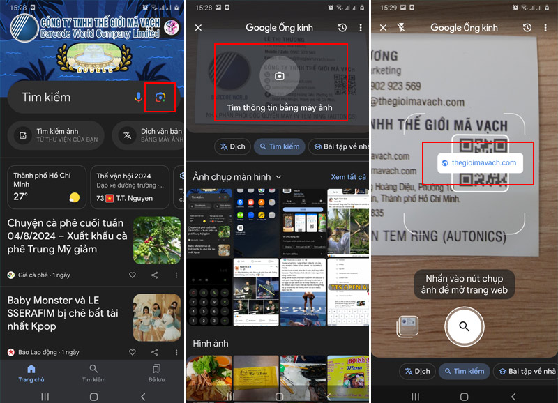 Quét mã QR code truy cập Google Lens trên điện thoại Android