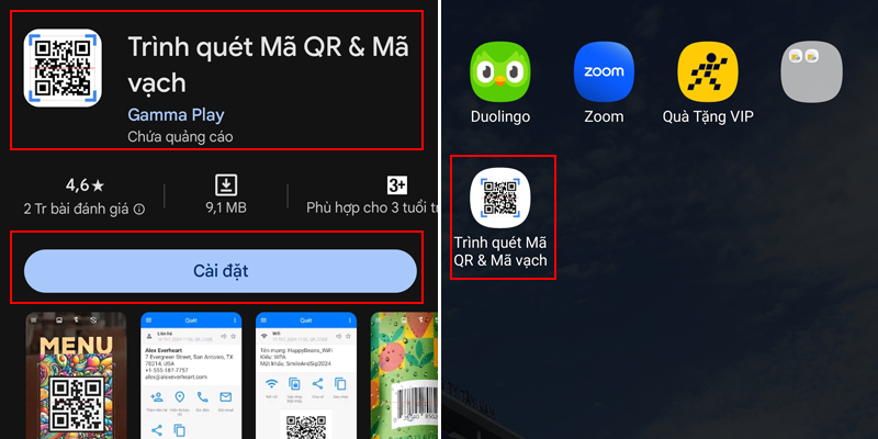 Cách quét mã QR Trình quét Mã QR & Mã vạch (CH Play) bước tải và cài đặt