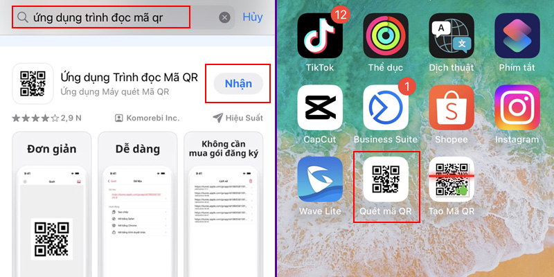 Cách quét mã QR qua Ứng dụng Trình đọc Mã QR (AppStore) bước tìm và cài đặt