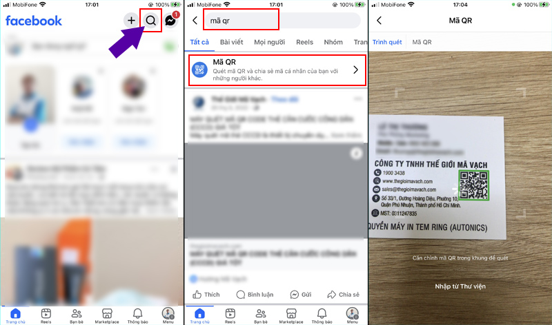 Cách quét mã QR qua ứng dụng Facebook