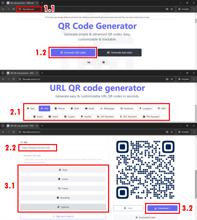 Sử dụng 9QRcode để tạo mã QR