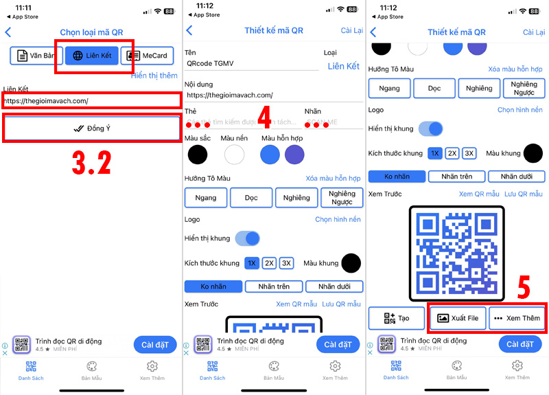 Dùng app Tạo mã vạch QR code (các bước tiếp theo)