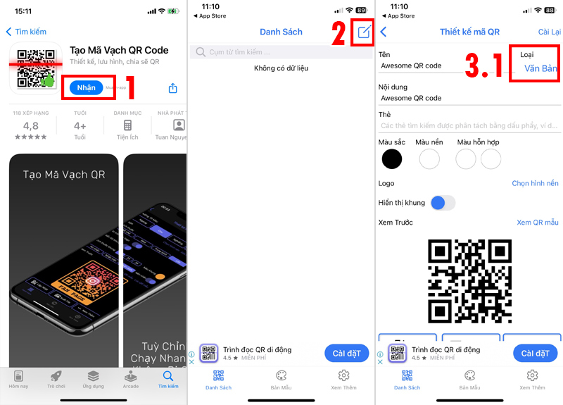 Dùng app Tạo mã vạch QR code