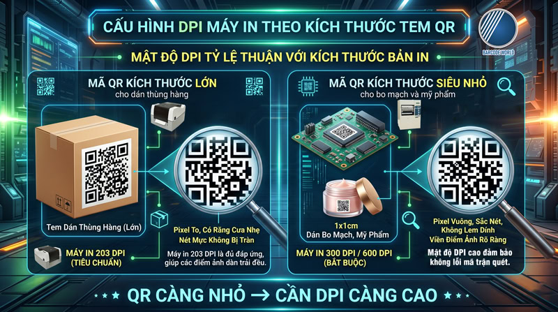 Cấu hình độ phân giải máy in theo kích thước tem QR Cấu hình độ phân giải máy in theo kích thước tem QR