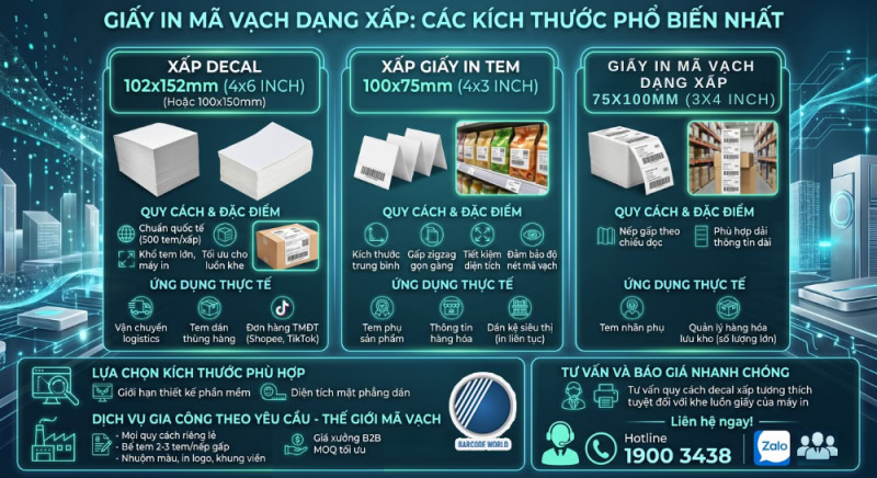 Kích thước tiêu chuẩn giấy in mã vạch dạng xấp Kích thước tiêu chuẩn giấy in mã vạch dạng xấp