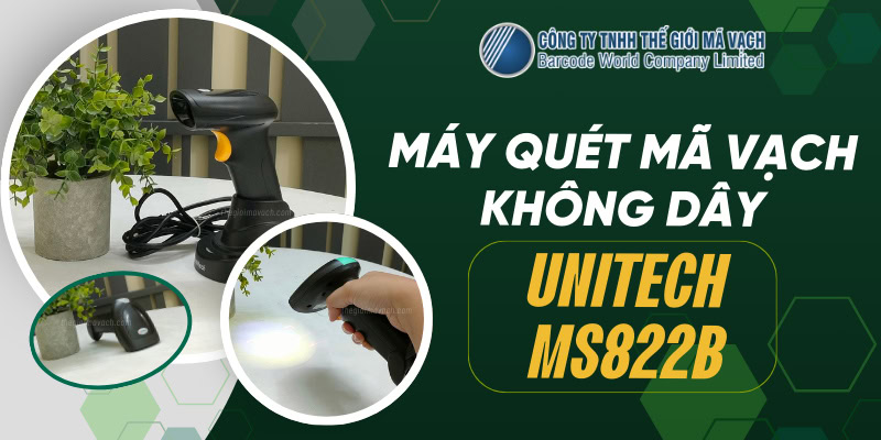 Máy quét mã vạch không dây 2D Unitech MS822B