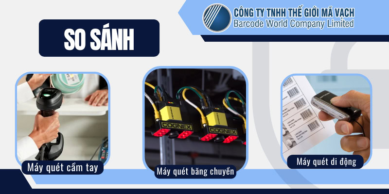 So sánh máy quét mã vạch băng chuyền với máy quét cầm tay và di động