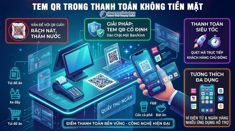 Tem decal QR code tĩnh trong thanh toán không tiền mặt Tem decal QR code tĩnh trong thanh toán không tiền mặt