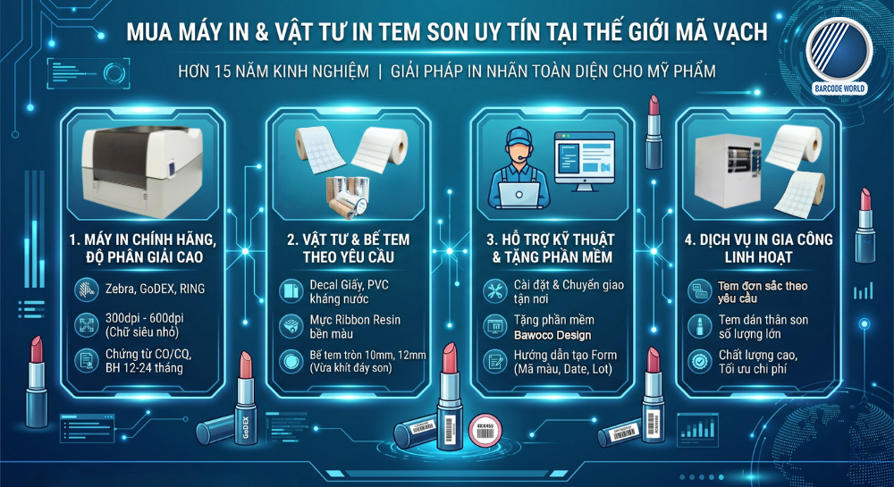Thế Giới Mã Vạch cung cấp máy in và vật tư tem son uy tín Thế Giới Mã Vạch cung cấp máy in và vật tư tem son uy tín