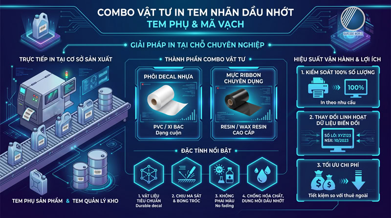 Combo vật tư in tem nhãn dán dầu nhớt Combo vật tư in tem nhãn dán dầu nhớt