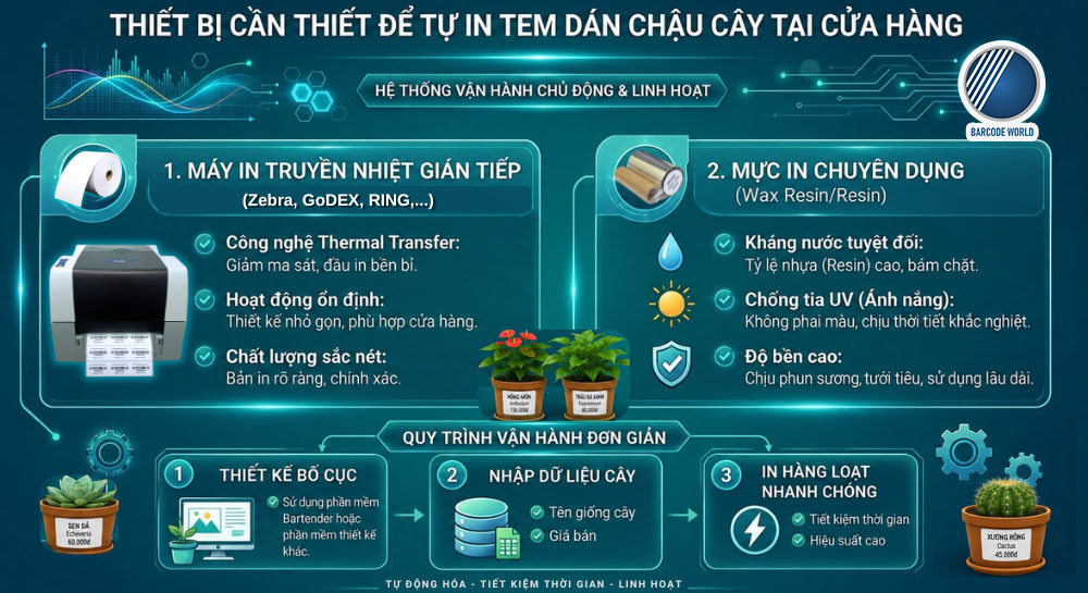 Combo thiết bị máy và mực tự in tem dán chậu cây tại cửa hàng Combo thiết bị máy và mực tự in tem dán chậu cây tại cửa hàng