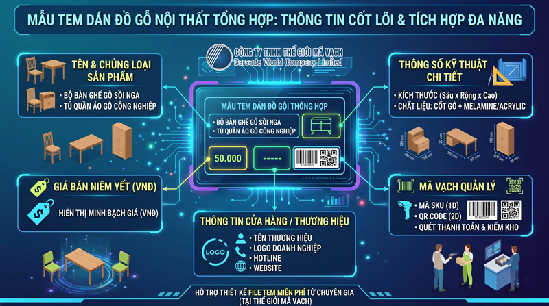 Thông tin cốt lõi có trên tem dán đồ gỗ nội thất Thông tin cốt lõi có trên tem dán đồ gỗ nội thất