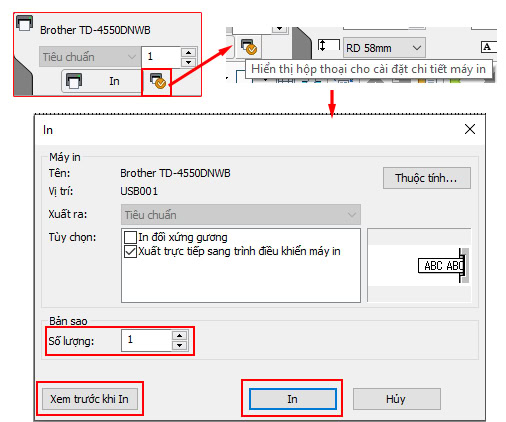 Cài đặt in ấn (số lượng, kiểu in) cho nhãn Brother trên P-Touch Editor
