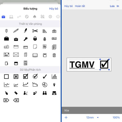 Thêm biểu tượng cho nhãn in trong Iprint&Label