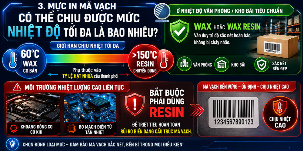 Mức nhiệt độ tối đa mực in mã vạch có thể chịu được Mức nhiệt độ tối đa mực in mã vạch có thể chịu được