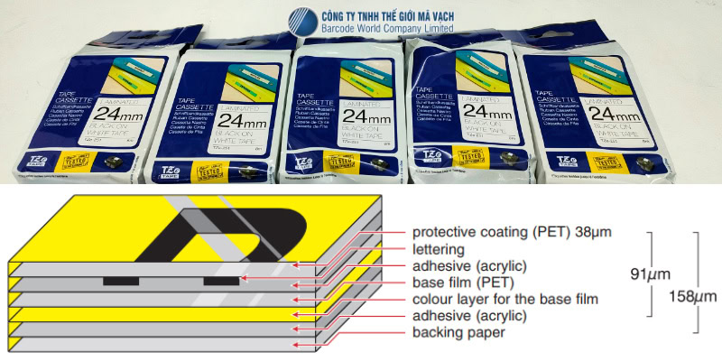 Nhãn in Brother TZe có màng bảo vệ Laminated