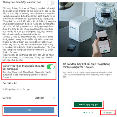 Đồng ý với chính sách dịch vụ để bắt đầu với P-touch Design & Print 2