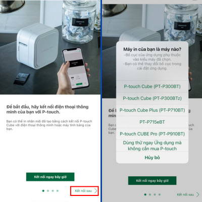 Kết nối sau và chọn model máy in nhãn Brother đang dùng