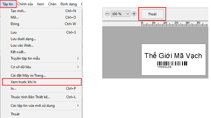 Xem trước khi in ở P-Touch Editor