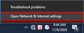 Chọn “Open Network & Internet Setting”