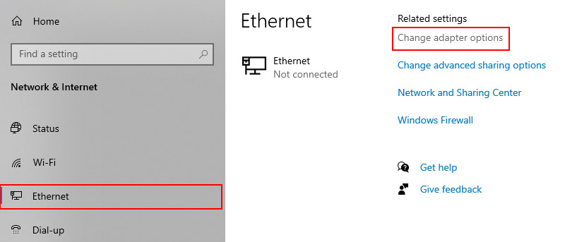 Chọn “Change adapter Options”