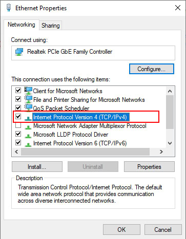 Click 2 chuột vào “Internet Protocol Version 4 (TCP/IPv4)