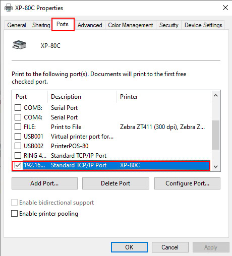 Chọn lại cổng Port TCP/IP mới cài