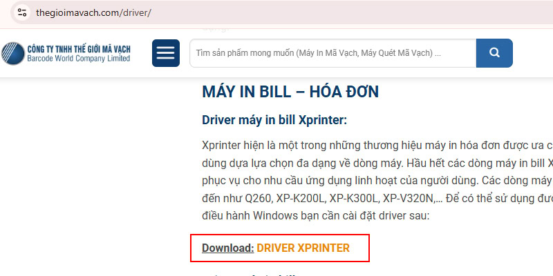 Tải Driver máy in bill nhiệt tương ứng