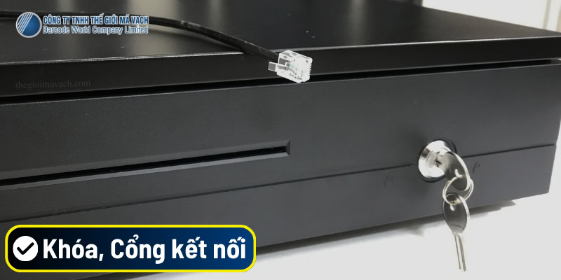 Khóa và cổng kết nối RJ11 của ngăn kéo đựng tiền