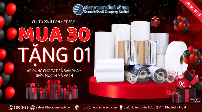 Mua 30 tặng 1 cho giấy và mực in mã vạch tối ưu chi phí