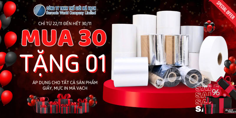 Mua 30 tặng 1 áp dụng cho tất cả sản phẩm giấy, mực in mã vạch