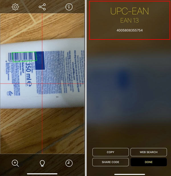 Quét mã vạch, ứng dụng "Barcode Scanner" trả thông tin về