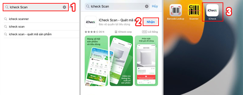 Tìm, tải và khởi động ứng dụng kiểm tra mã vạch "Icheck Scan"